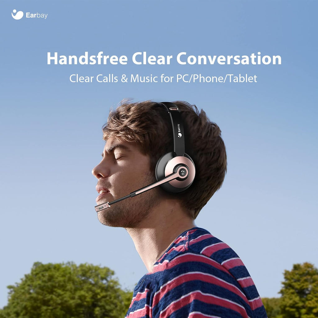 Wireless Bluetooth Headset with Microphone Noise Cancelling, On-Ear, USB Dongle, 28hrs Talk Time I314