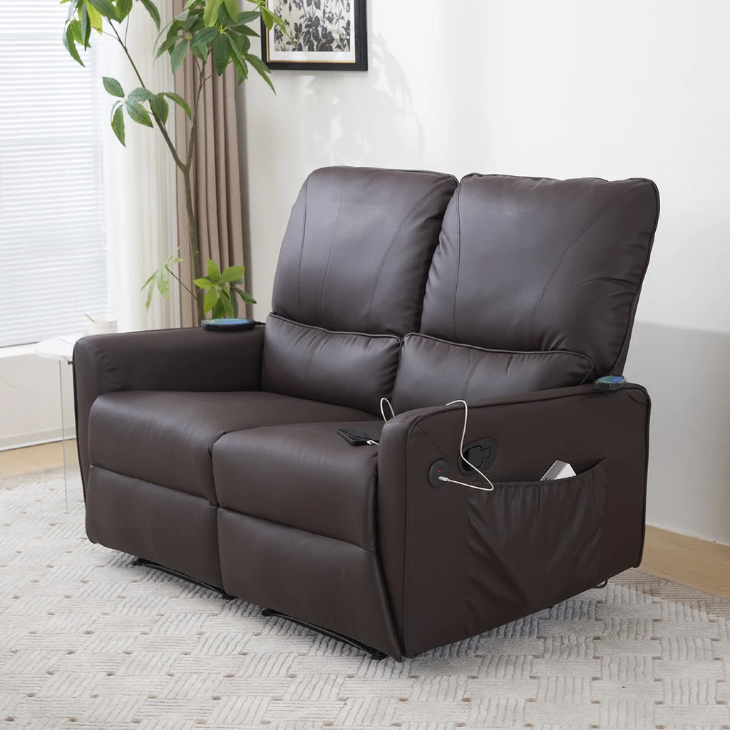 Brown 2 Seater Power Recliner with Massage and Heat Y645809