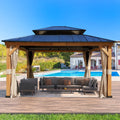 Spruce Hardtop Gazebo with Privacy Curtains and Mosquito Netting J987