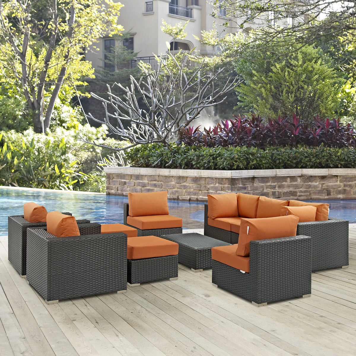 Orange Rattan 10 PCS Sectional Sofa Set C64331