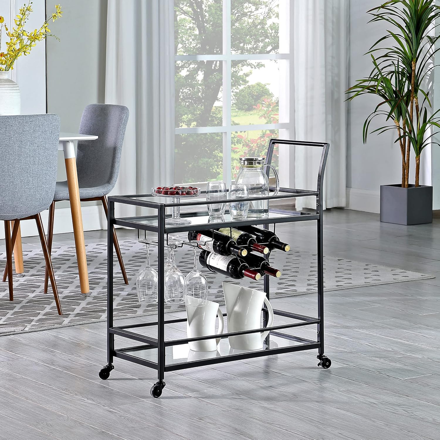 Black Bar Cart with Glass N660906