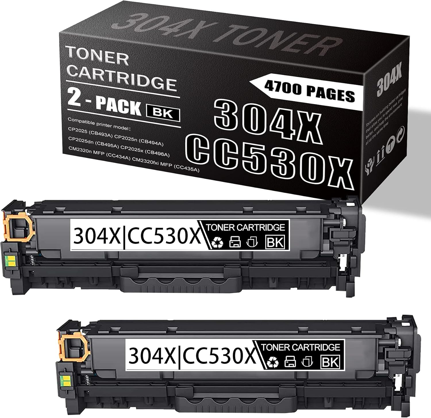 2 Pack Black Toner Cartridge for HP CP2025 CM2320 Printer K188786
