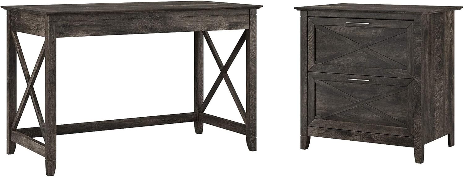 48W Reclaimed Pine Writing Desk with 2 Drawer Lateral File Cabinet K5755