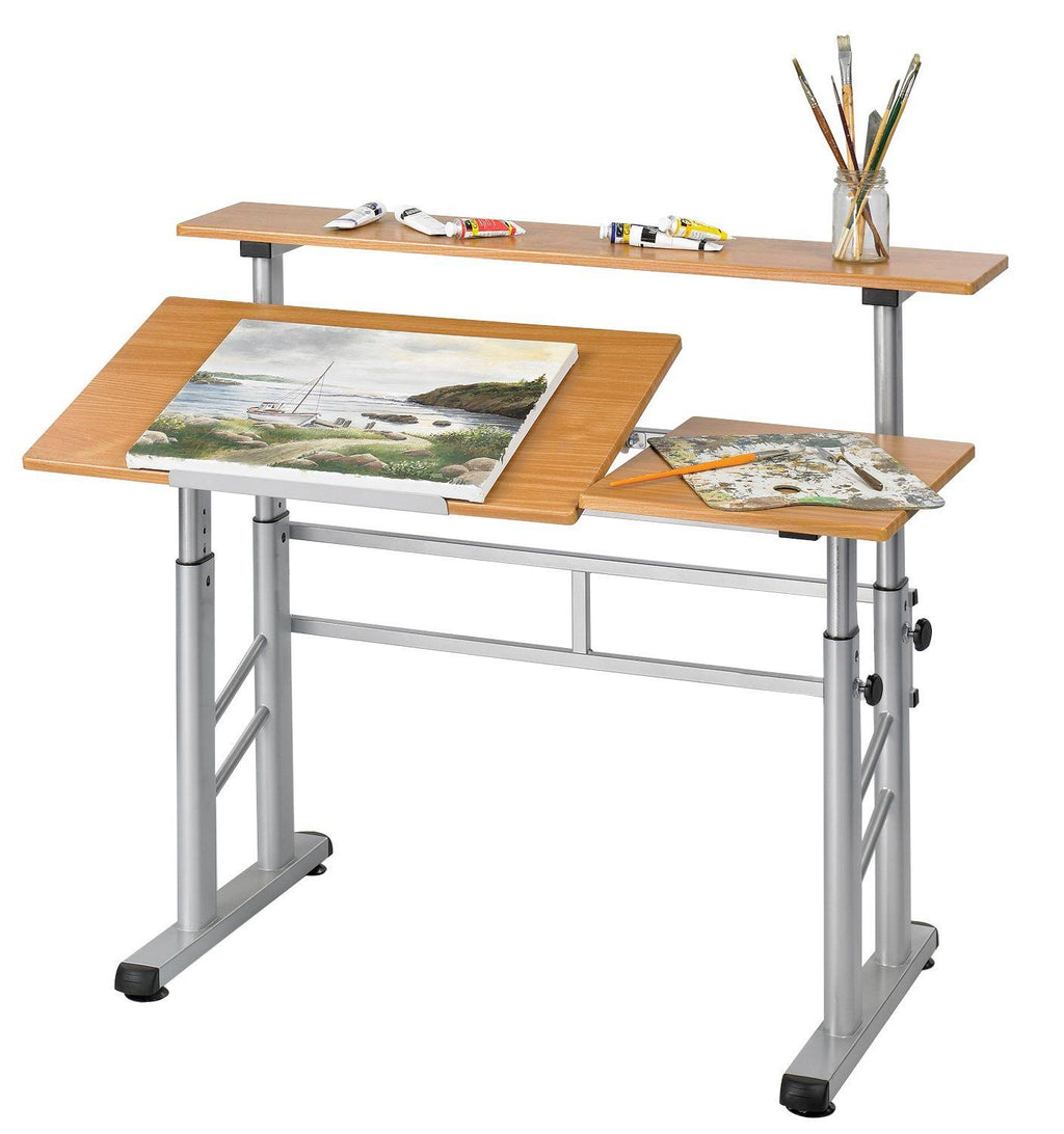 Medium Oak Height-Adjustable Drafting Table W54739