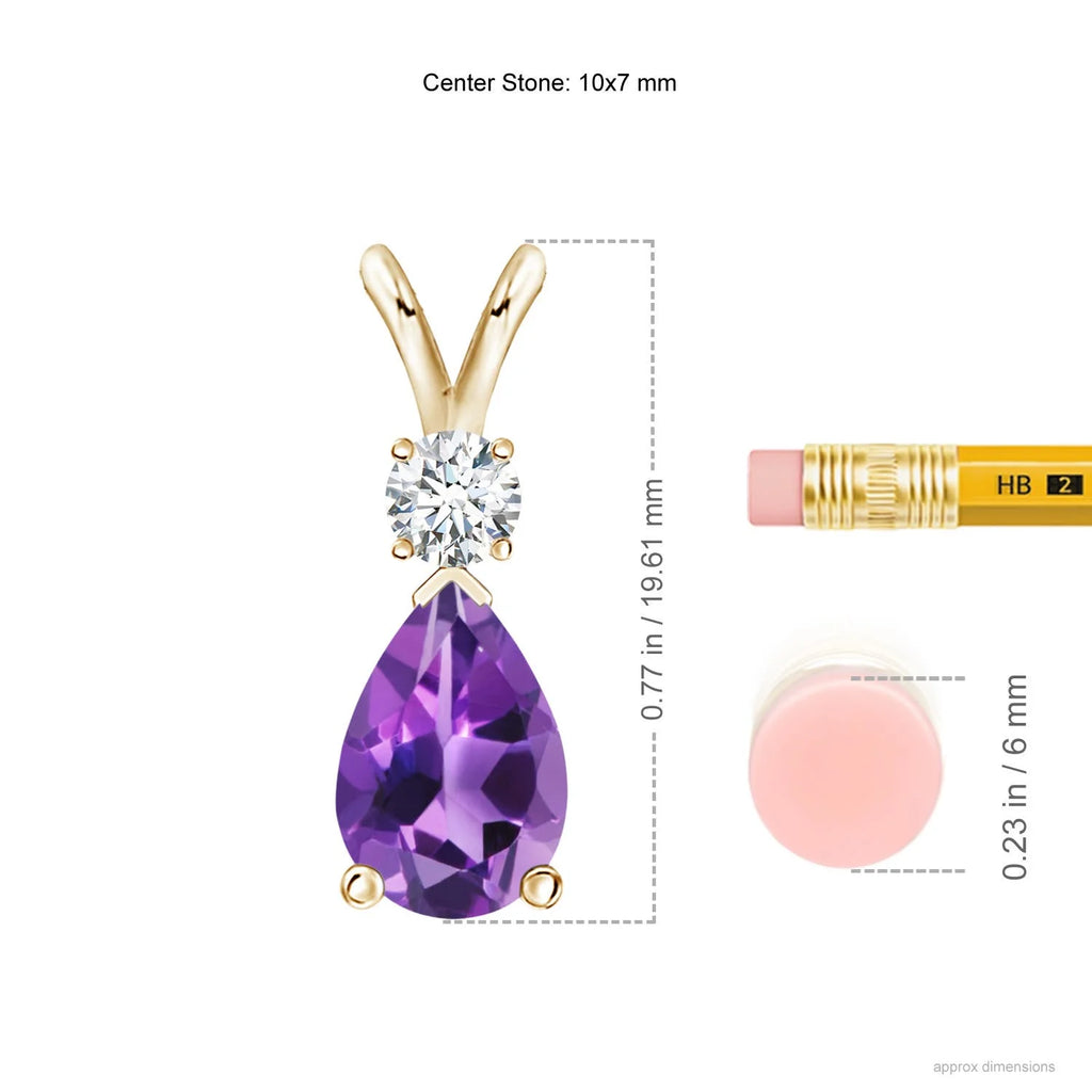 Natural 10x7mm Amethyst Teardrop Pendant Necklace in 14K Yellow Gold I483