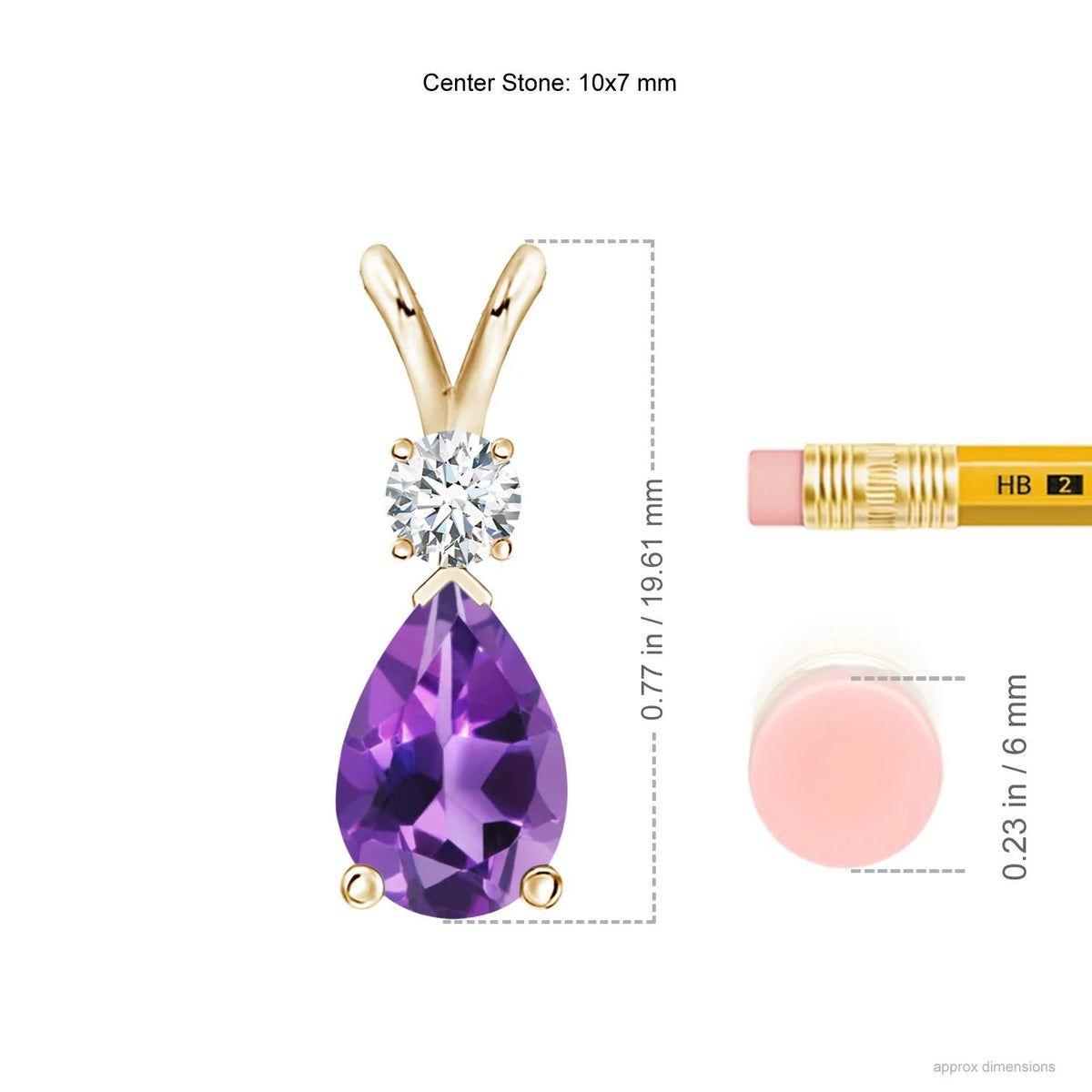 Natural 10x7mm Amethyst Teardrop Pendant Necklace in 14K Yellow Gold I483