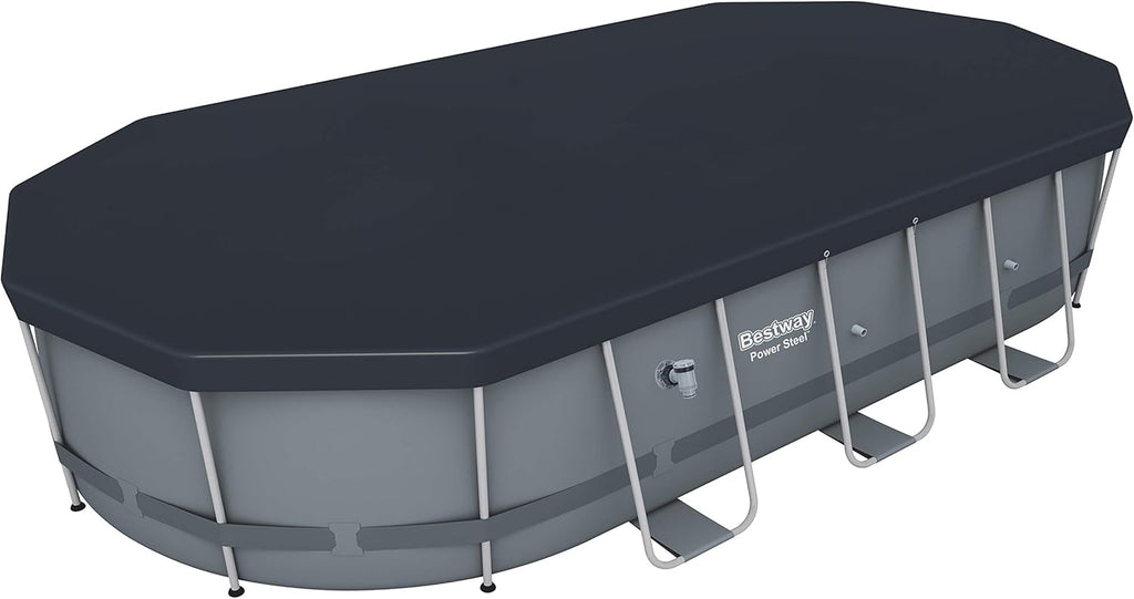 18' x 9' x 48 Outdoor Oval Frame Above Ground Swimming Pool Set with 1500 GPH Cartridge Filter Pump, Cover, & Ladder G2603