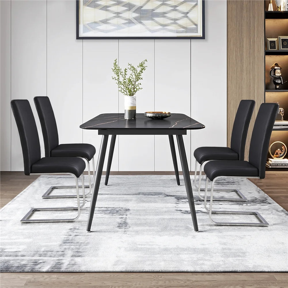 Black Faux Leather Dining Chair with Metal Legs, Set of 2 H95847