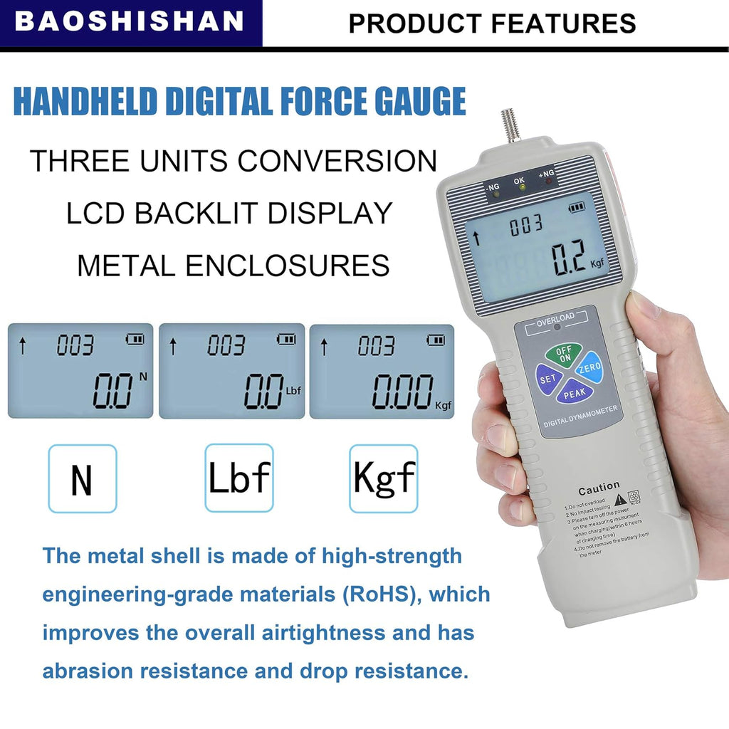 Digital Force Gauge Push Pull Gauge with Carrying Case, LCD Backlit Display, Metal Enclosures A3359