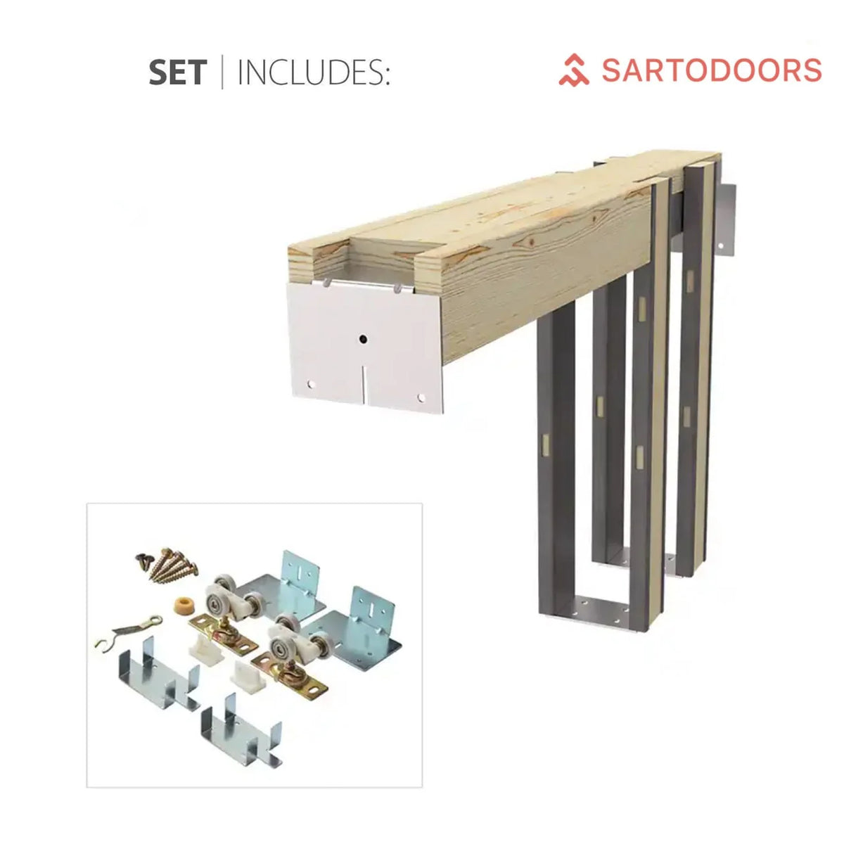 Solid Wood Interior Double Pocket Doors B675966