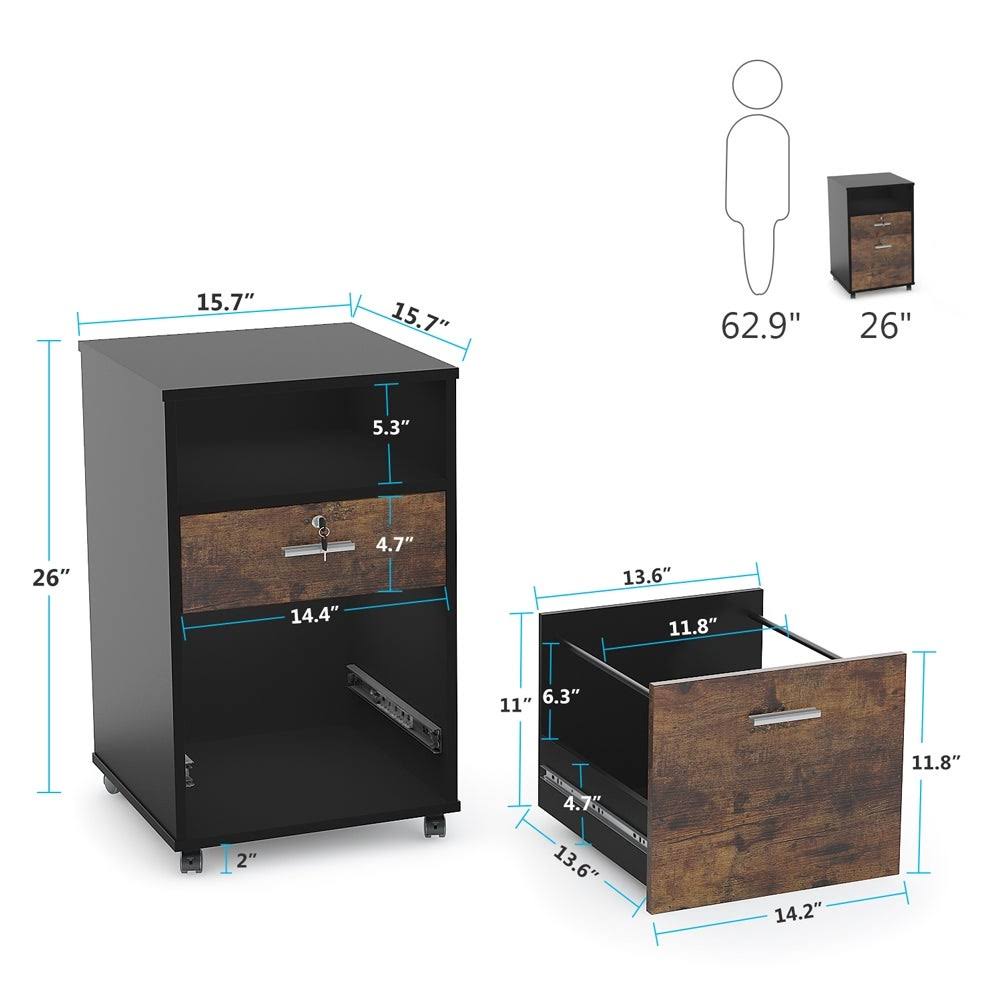 Black 2 Drawer Mobile File Cabinet with Lock B419