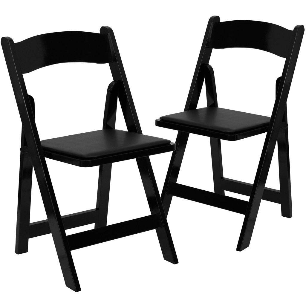 2 Pack Black Wood Folding Chair with Vinyl Padded Seat Z109723