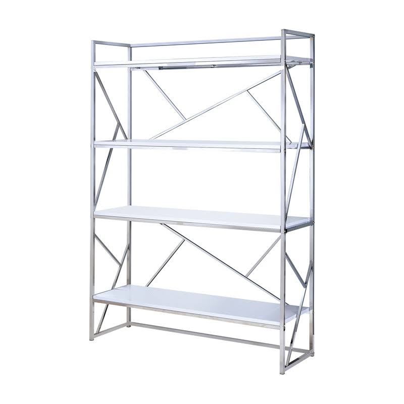 Chrome and White 4 Shelf Wood Bookcase G83146