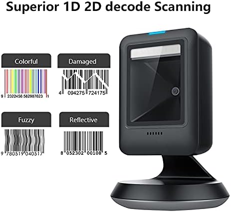 1D 2D QR Omnidirectional Hands-Free USB Barcode Scanner, Pack of 2 D1127