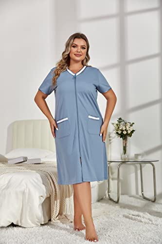 Plus Size Zip Robe Loungewear Bathrobe W476803