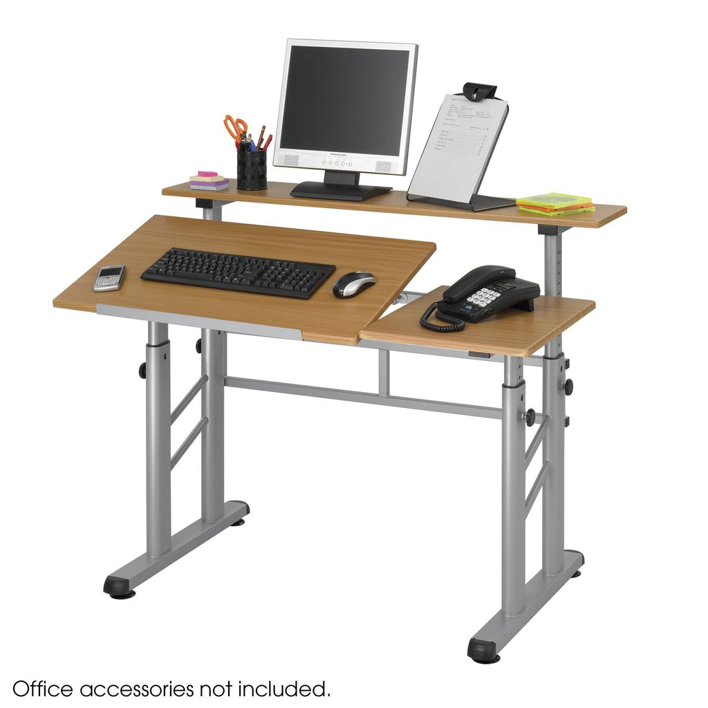 Medium Oak Height-Adjustable Drafting Table W54739