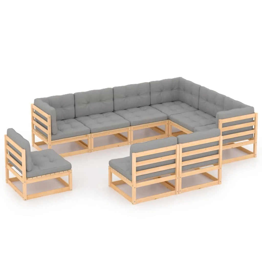 9 Piece Patio Set with Cushions Solid Pinewood O789