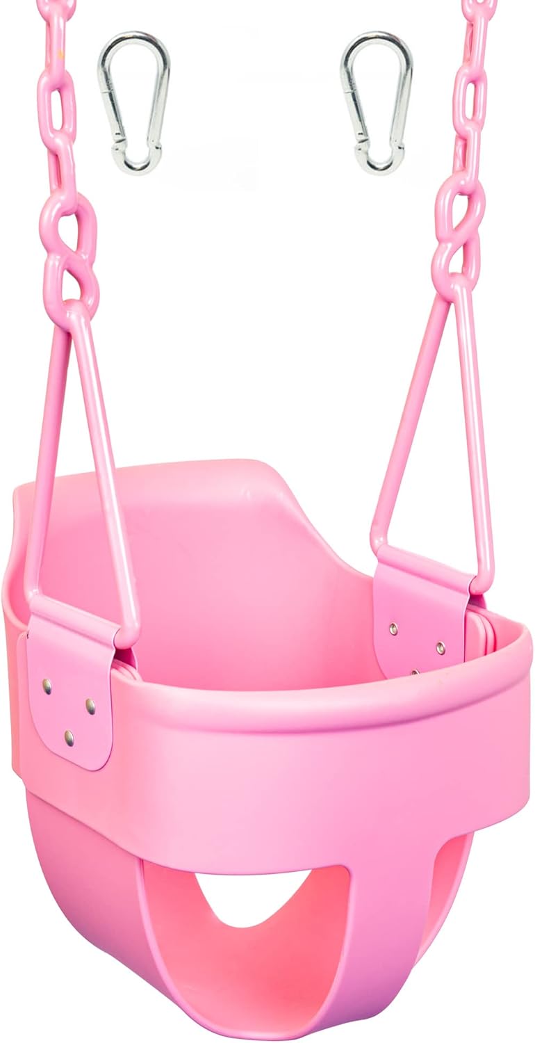 Pink Pack of 2 High Back Toddler Swing Seat with Plastic Coated Chains and Carabiners U19698