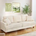 Beige 87" Corduroy 3 Seater Sofa with 2 Pillows L89042