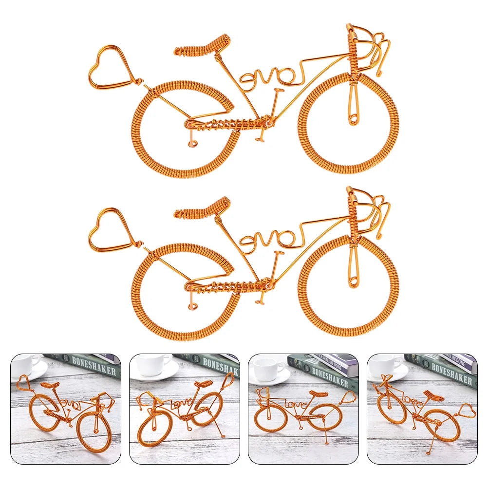 2pcs Metal Bike Figurine Miniatures Home Ornaments U93195