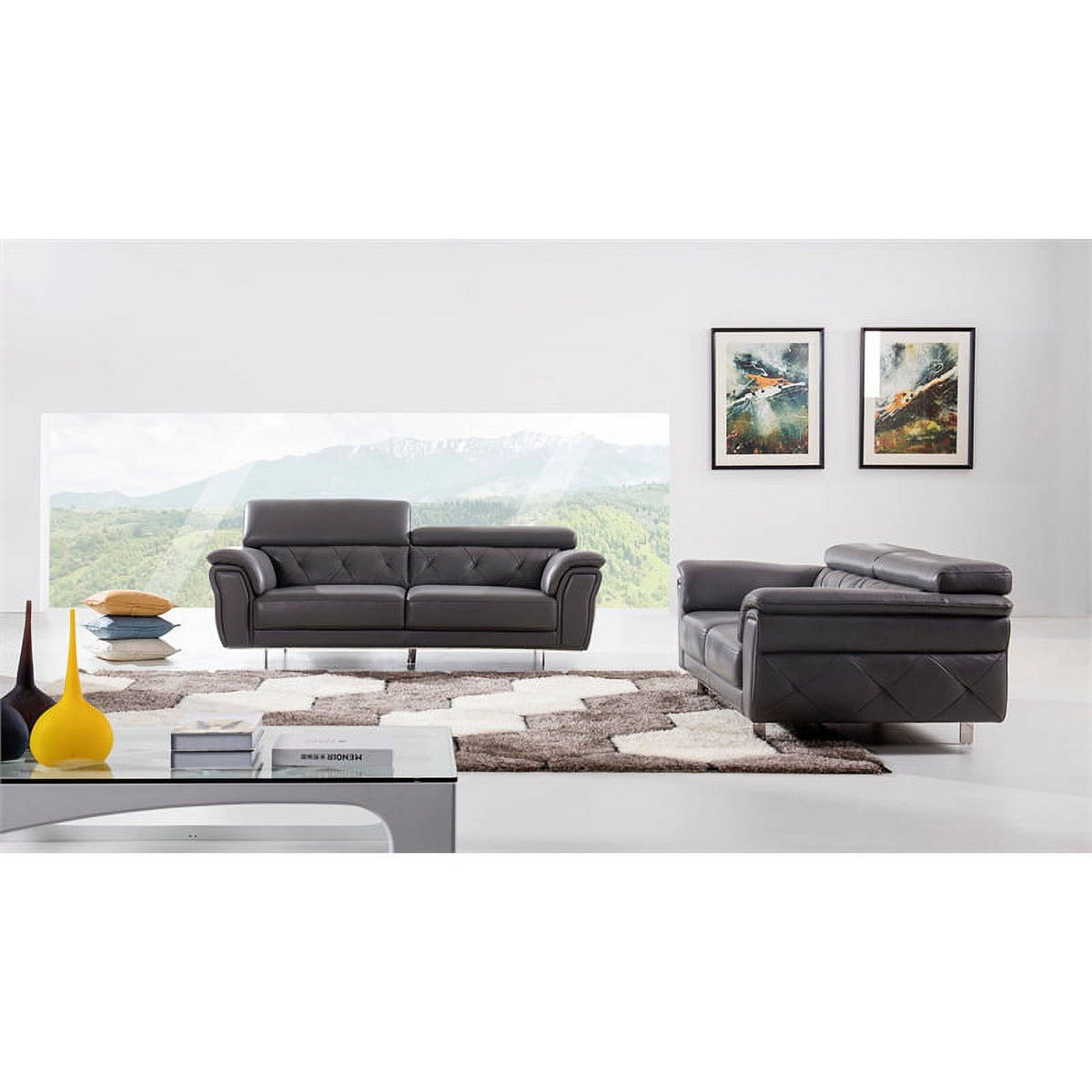 Dark Gray Italian Leather Chair U149039