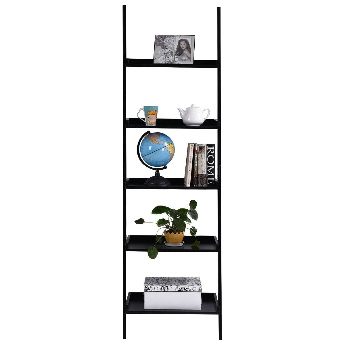 5-Tier Leaning Wall Display Bookcase Black V5644