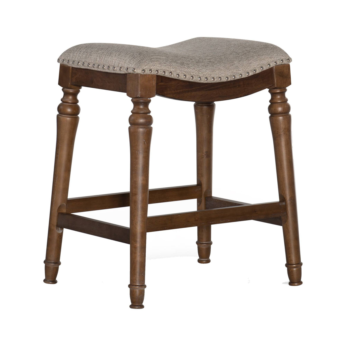 Brown and Gray Counter Height Stool with Saddle Seat B66154