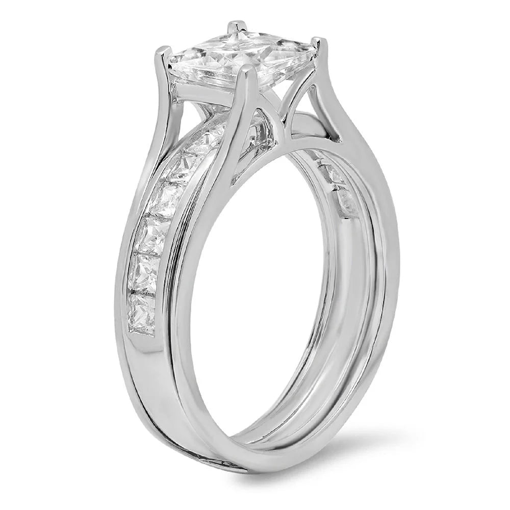 18K White Gold Princess Cut Diamond Engagement Ring Set size 3.5 T353