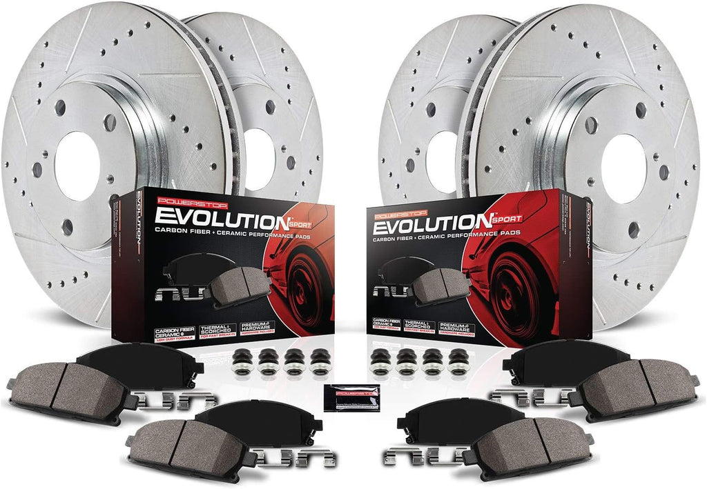 Front and Rear Carbon Fiber Brake Pads with Drilled & Slotted Brake Rotors Kit P69165