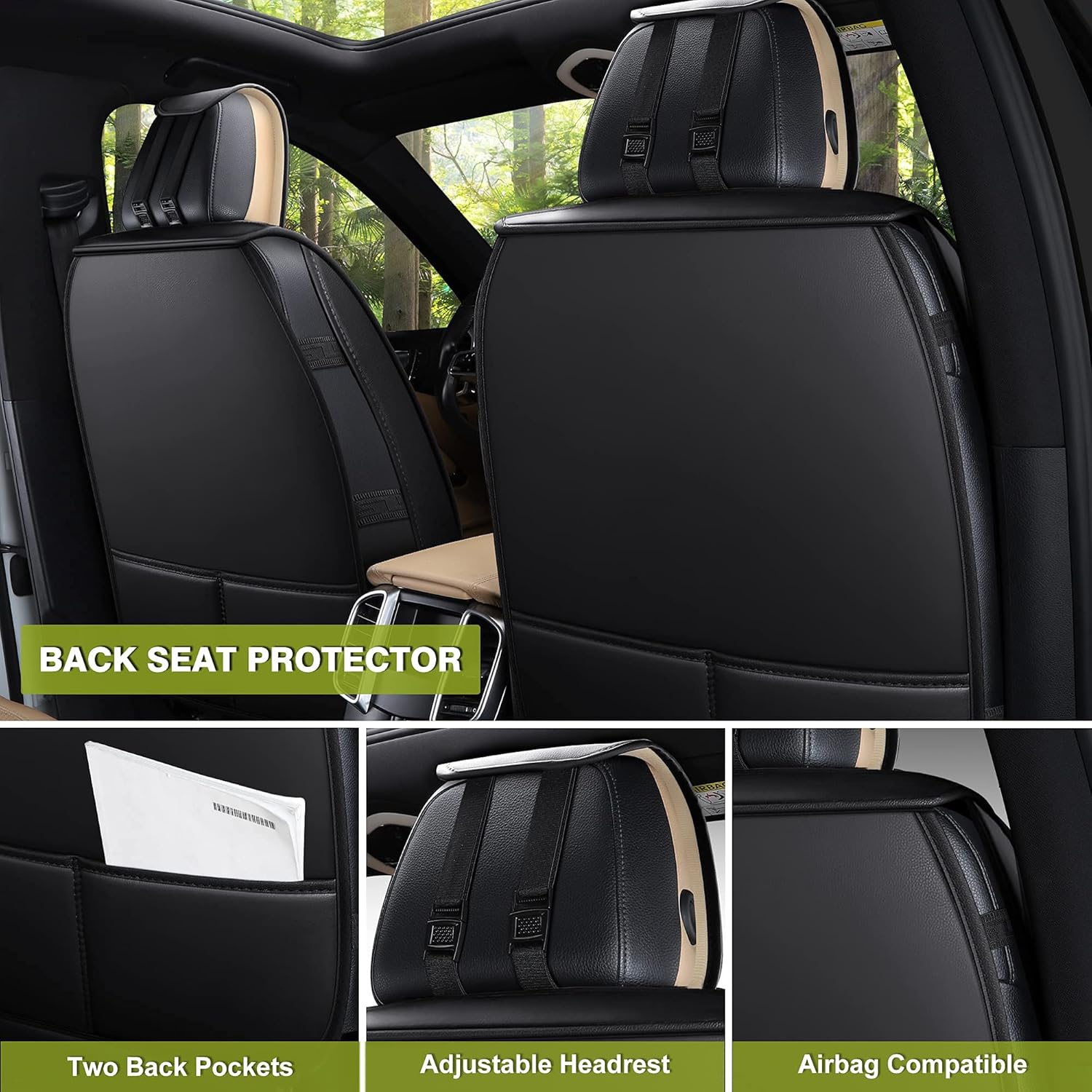 Leather Car Seat Covers, Front Pair, Black&&Red P820