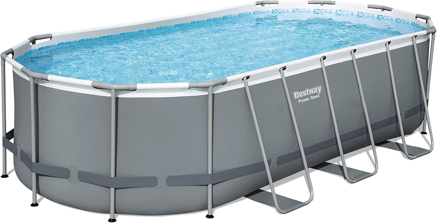 18' x 9' x 48 Outdoor Oval Frame Above Ground Swimming Pool Set with 1500 GPH Cartridge Filter Pump, Cover, & Ladder G2603
