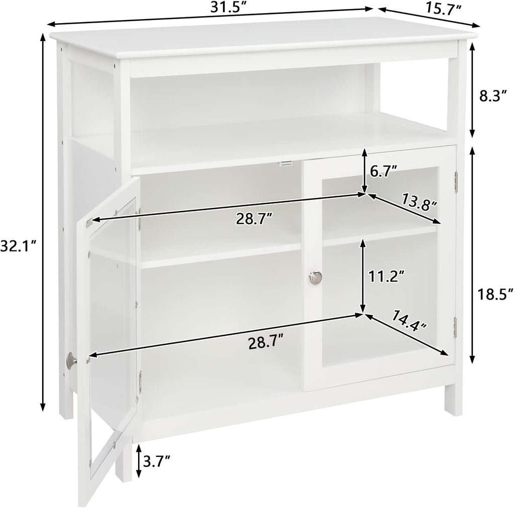 White Kitchen Storage Sideboard Cabinet with Open Shelf and 2 Glass Door Cabinet S731613