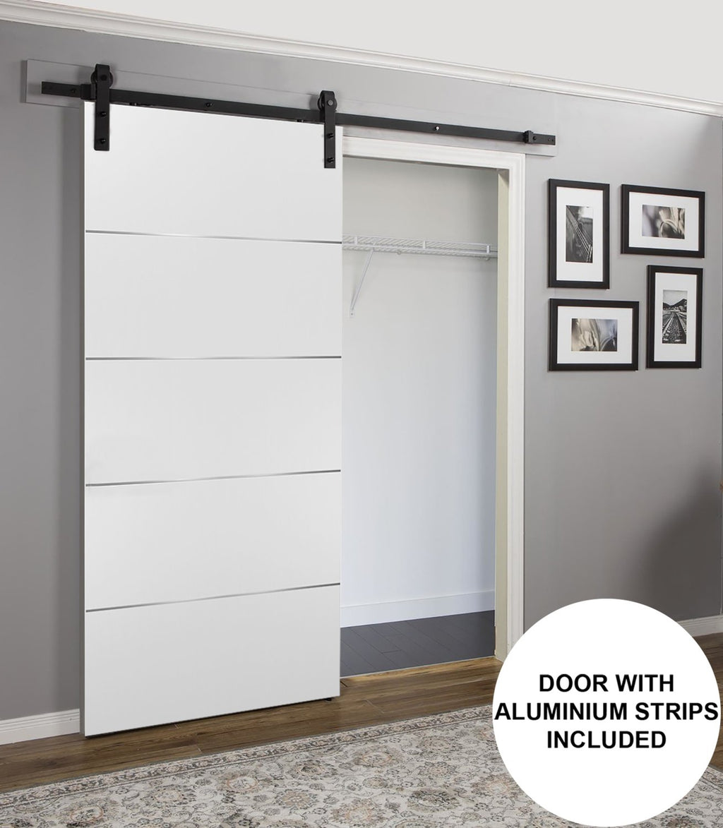White Sliding Barn Door 32x80 with Black Hardware Z920184