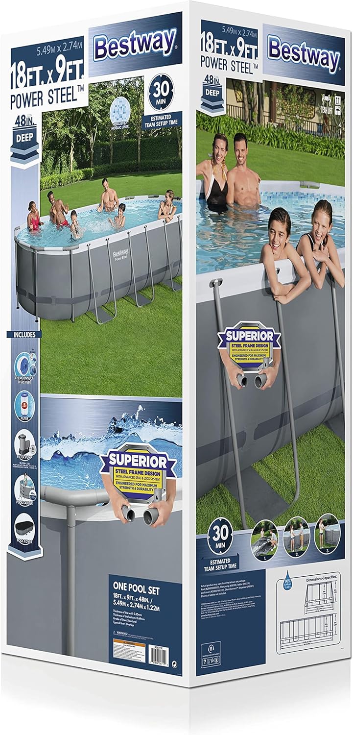 18' x 9' x 48 Outdoor Oval Frame Above Ground Swimming Pool Set with 1500 GPH Cartridge Filter Pump, Cover, & Ladder G2603
