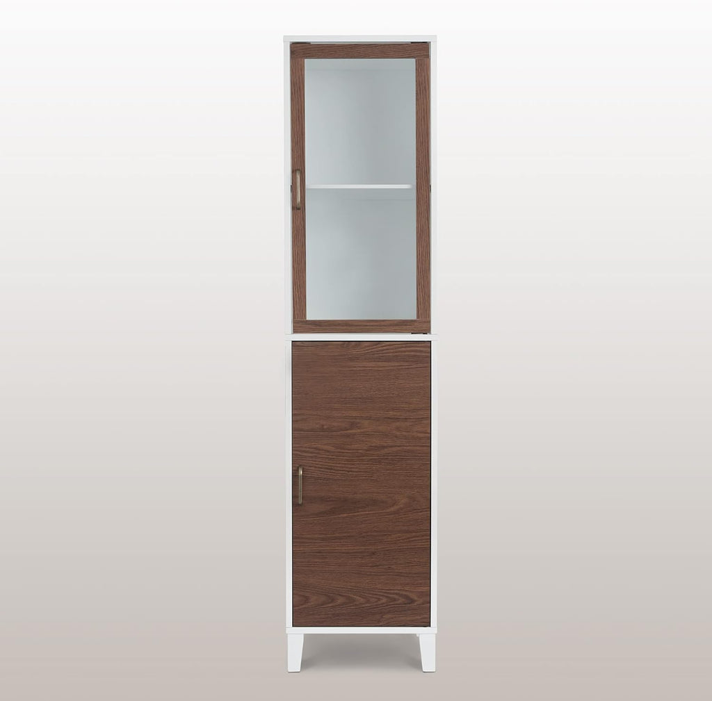 White Natural Wood Bathroom Linen Cabinet S94178