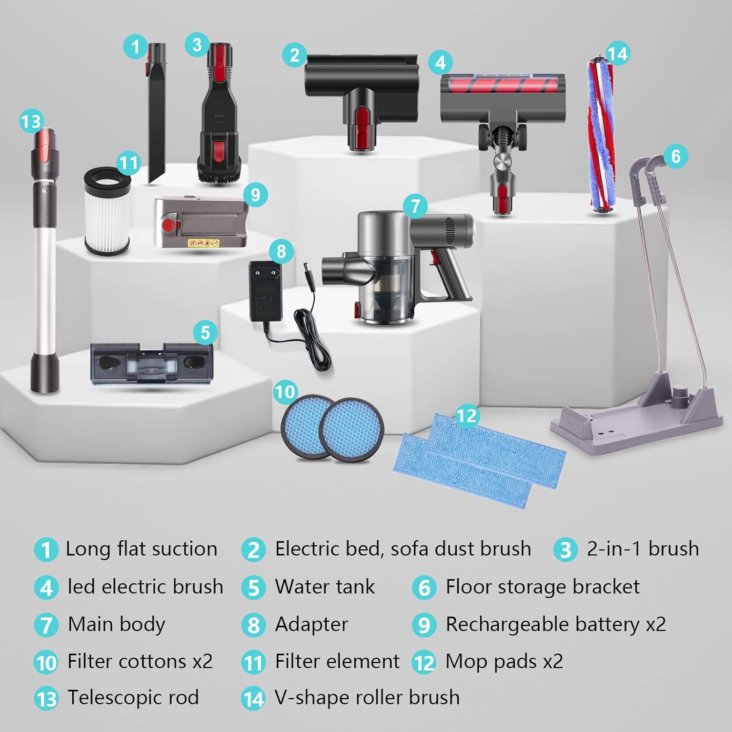 Cordless Stick Vacuum Cleaner with 2 Batteries, 27KPa Brushless Motor, LED Display B848538