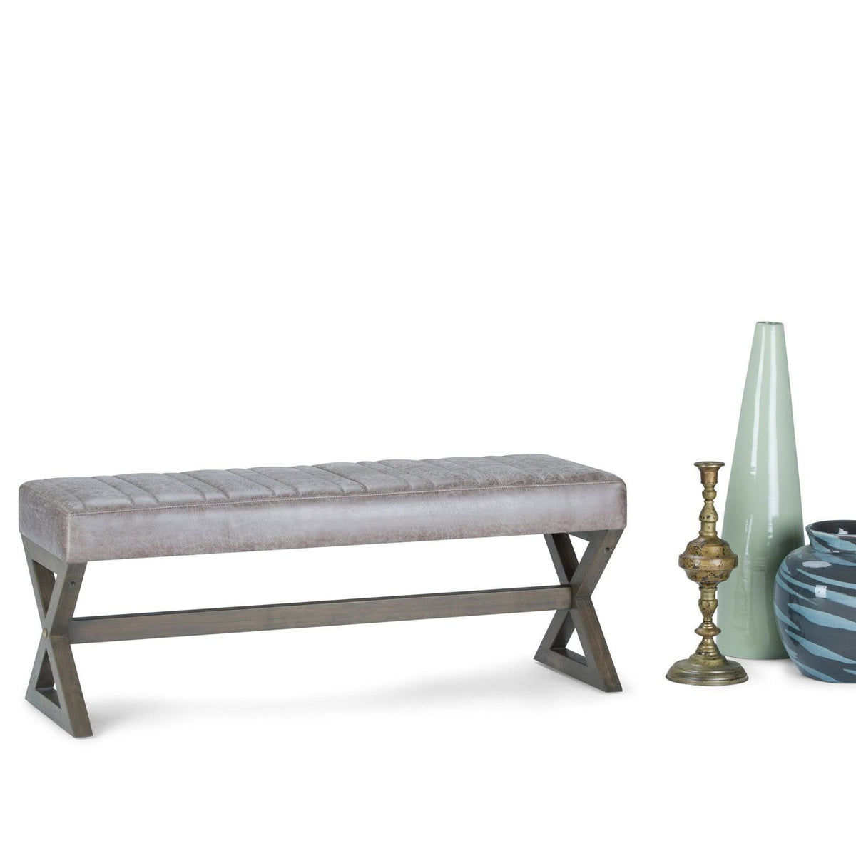 Distressed Grey Taupe Ottoman Bench J9469