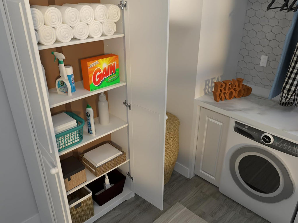 Solid Wood White Cabinet Pantry with 2 Doors and Adjustable Shelves Y3322