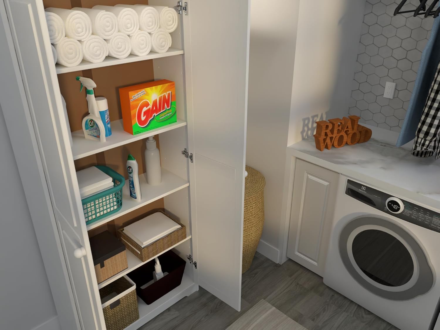 Solid Wood White Cabinet Pantry with 2 Doors and Adjustable Shelves Y3322