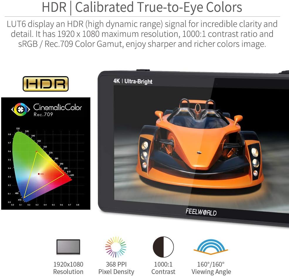 6 Inch 2600nits Touch Screen Field Monitor with 3G-SDI 4K HDMI Input Output T8589
