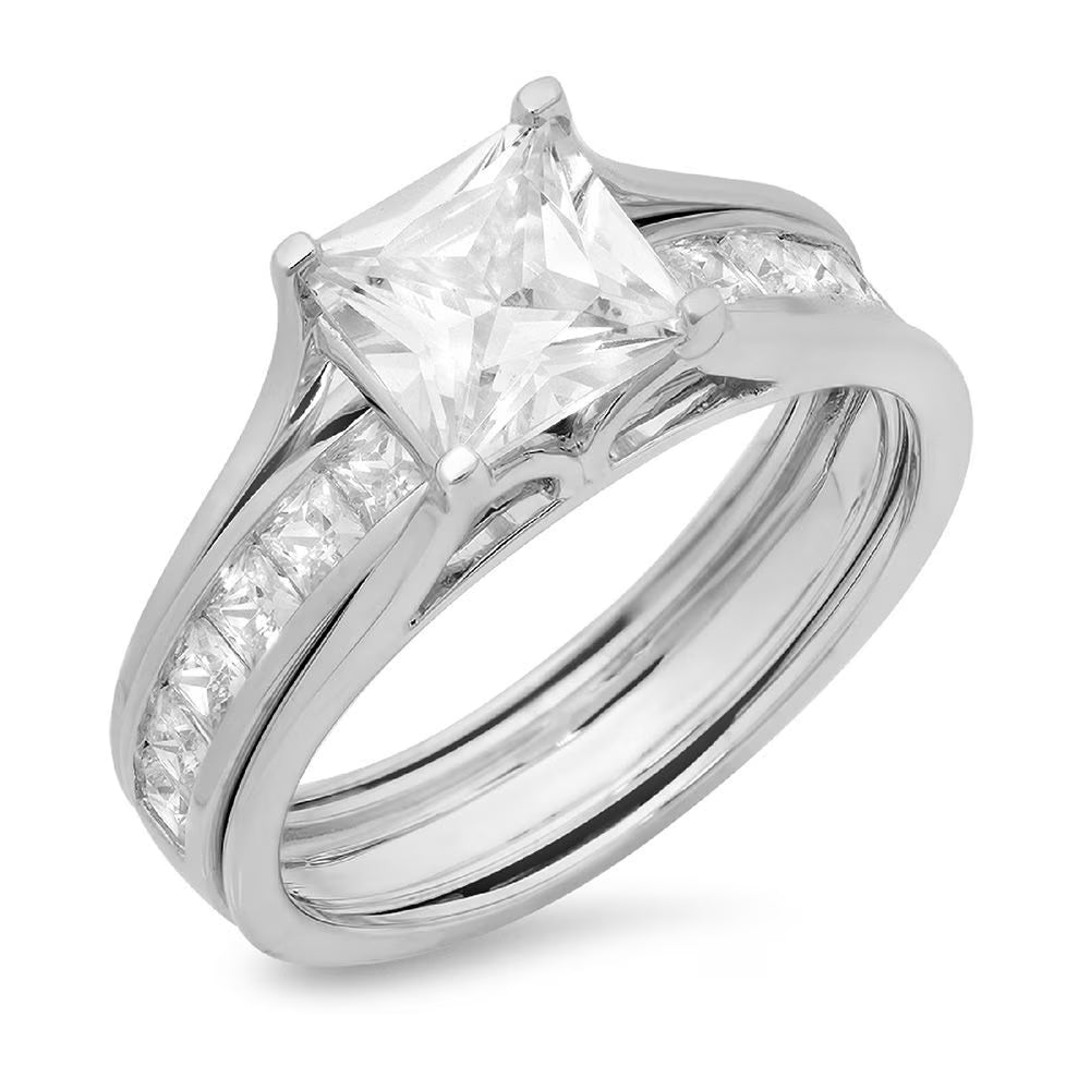 18K White Gold Princess Cut Diamond Engagement Ring Set size 3.5 T353