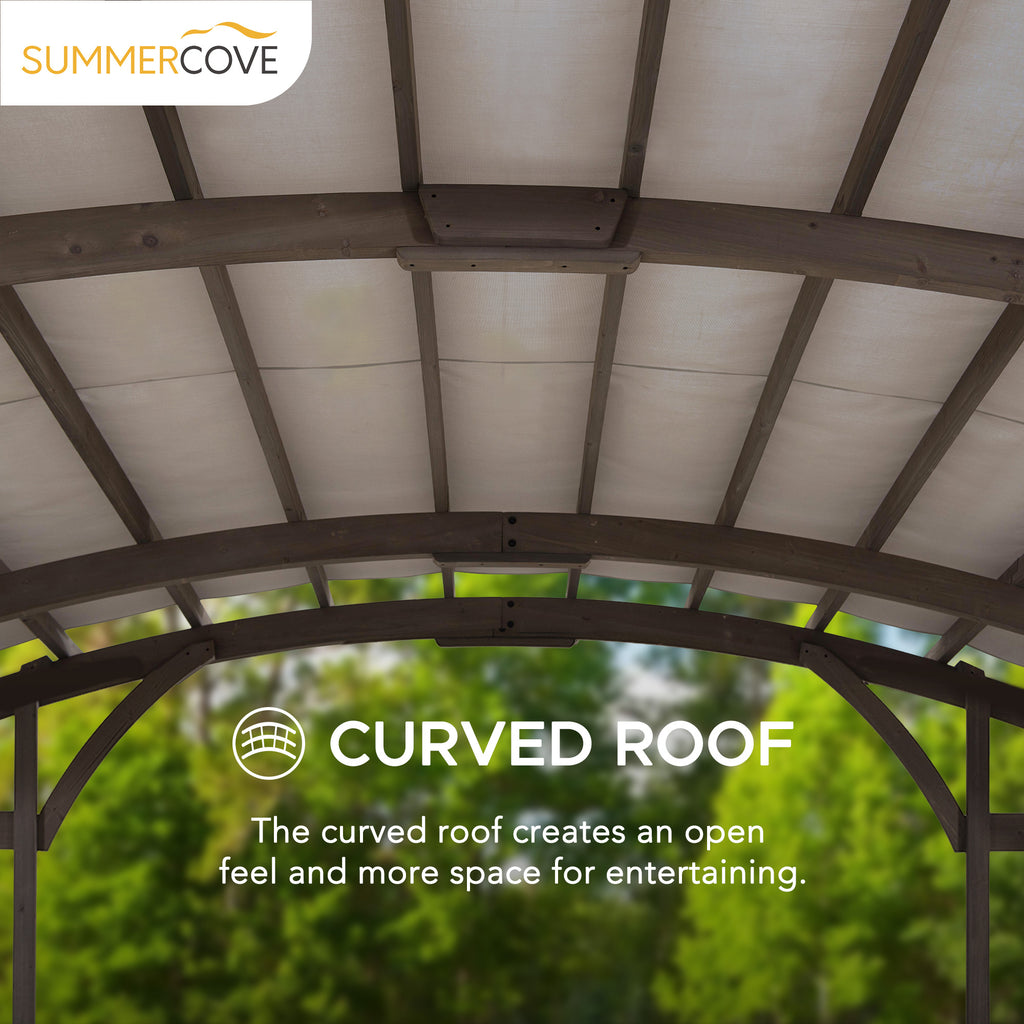 10 x 14 ft Light Grey Cedar Wood Arched Pergola with Canopy N87773