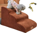 Brown 3 Tiers Foam Dog Steps with Rope Toy U72596