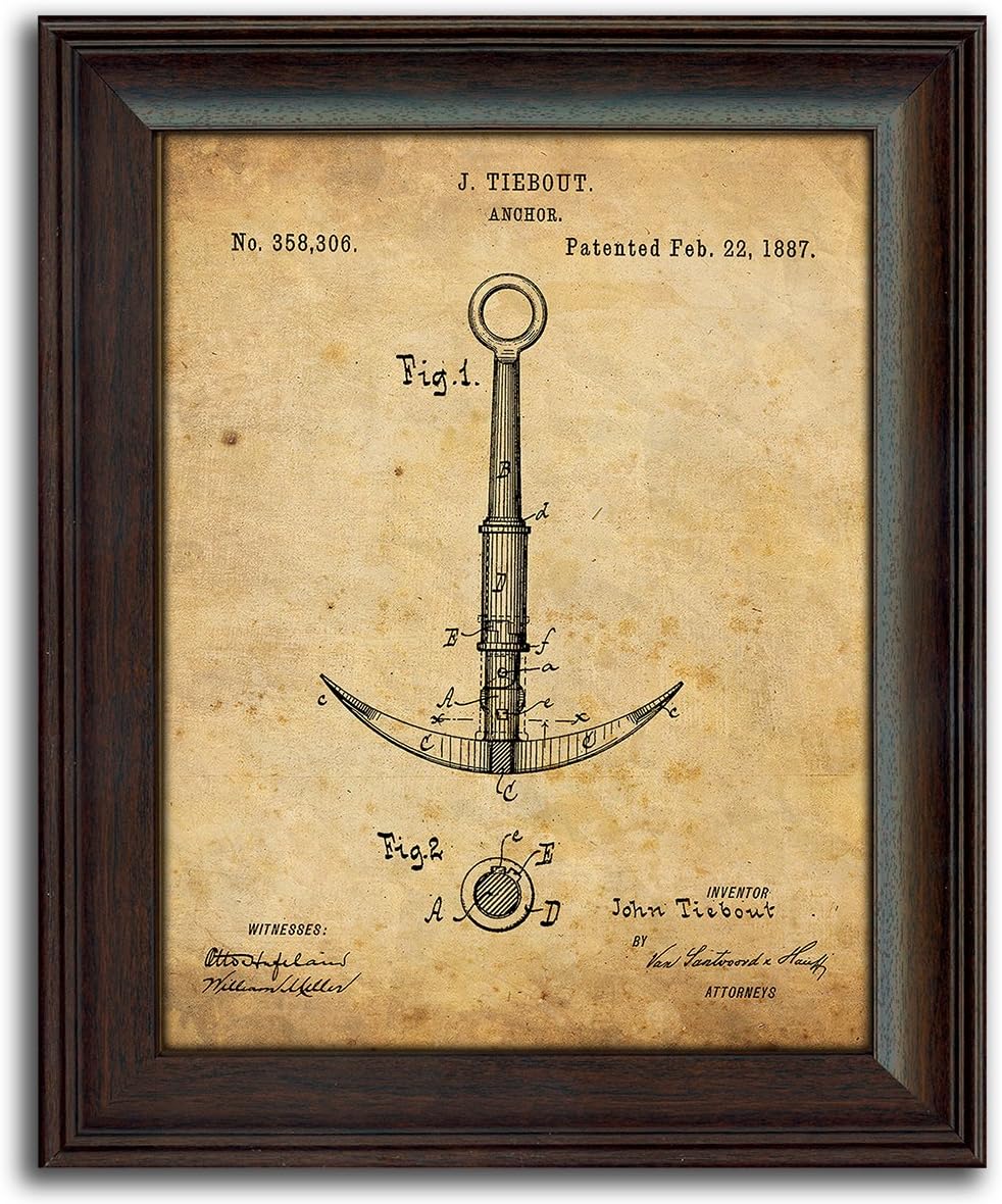 Vintage Patents Sailboat Anchor 2pc Set E4014