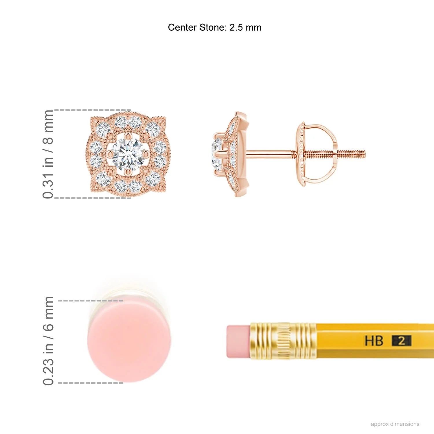 14K Rose Gold Diamond Stud Earrings K8632
