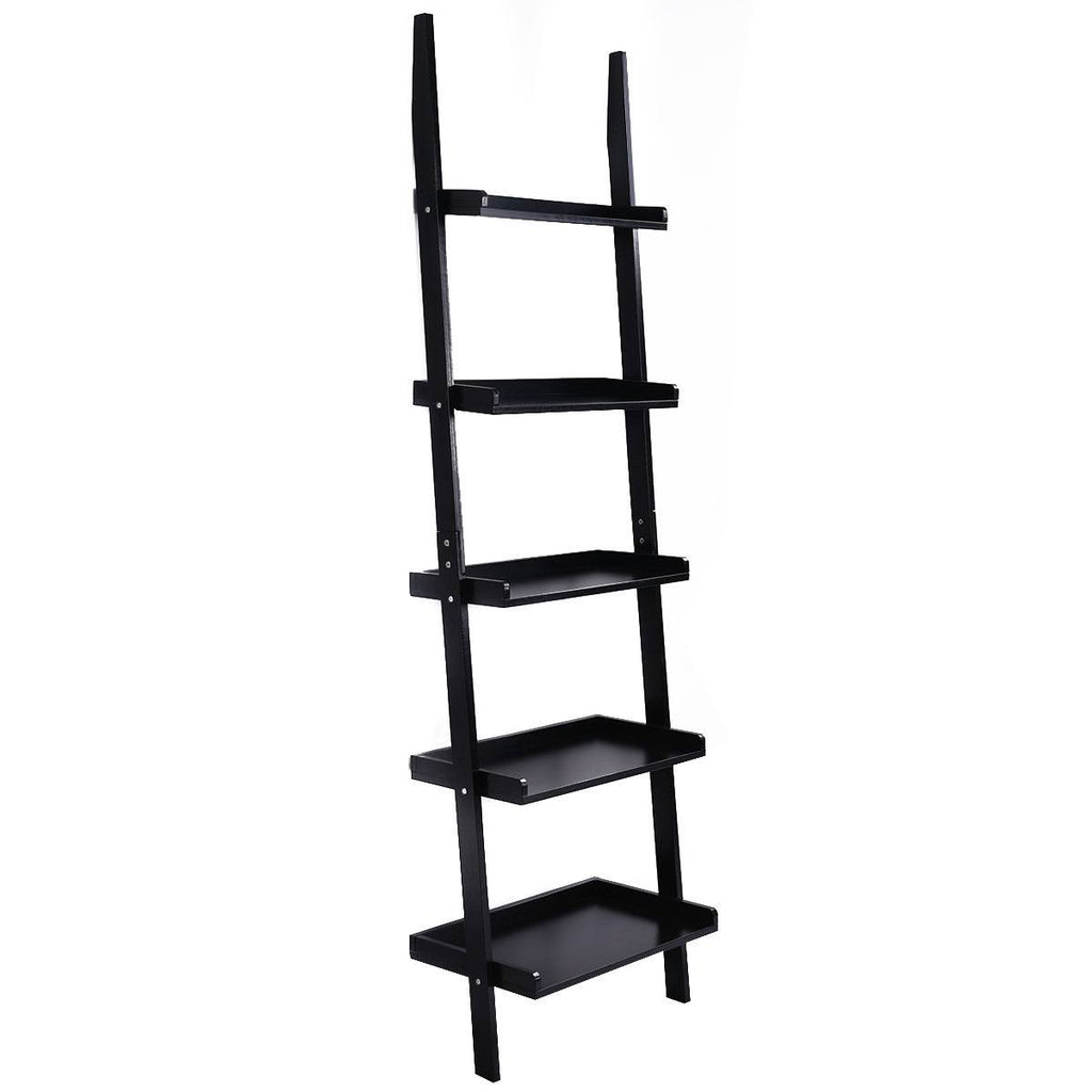 5-Tier Leaning Wall Display Bookcase Black V5644