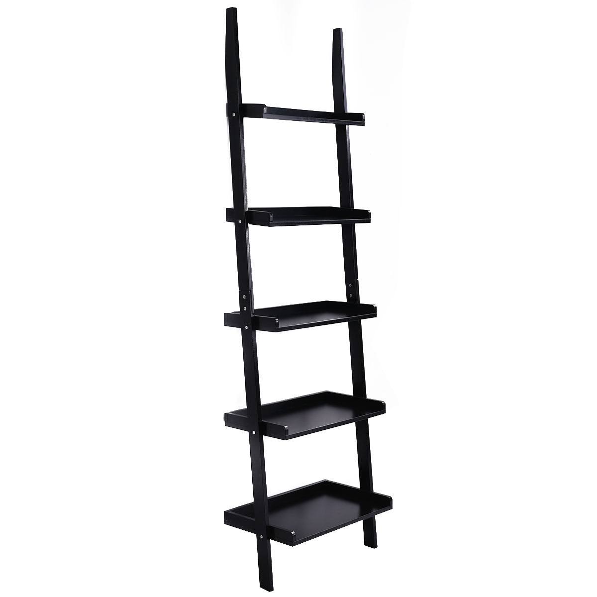 5-Tier Leaning Wall Display Bookcase Black V5644