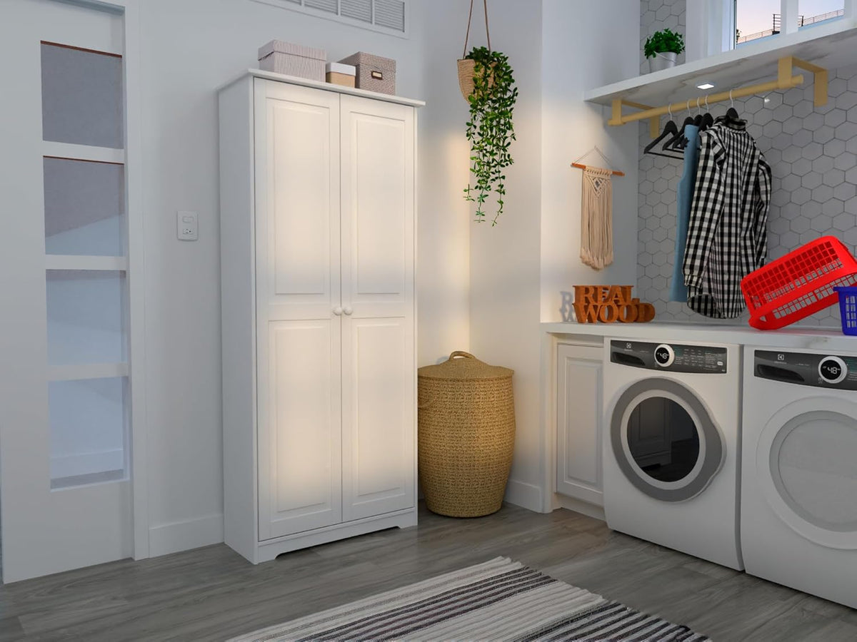 Solid Wood White Cabinet Pantry with 2 Doors and Adjustable Shelves Y3322