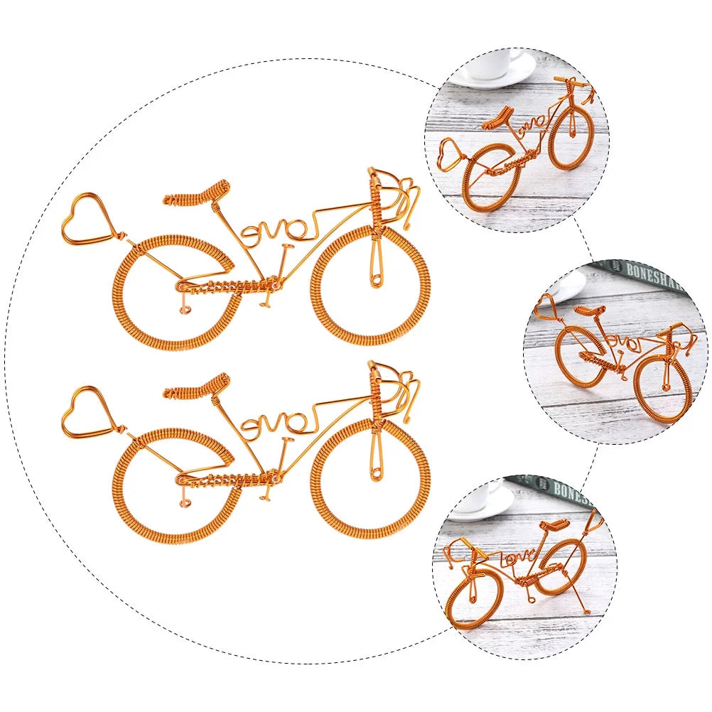 2pcs Metal Bike Figurine Miniatures Home Ornaments U93195