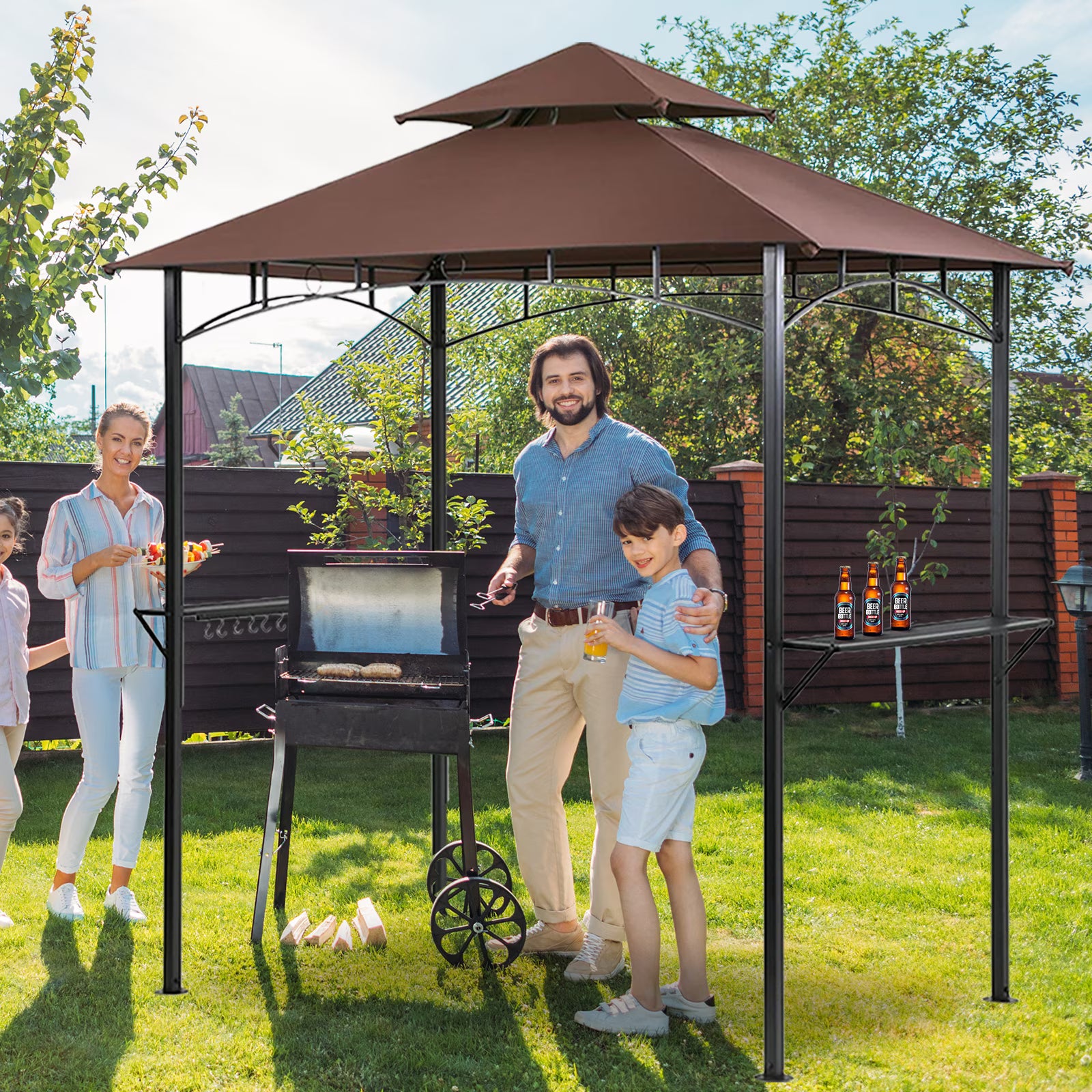 Brown Hardtop Grill Gazebo Tent L8623